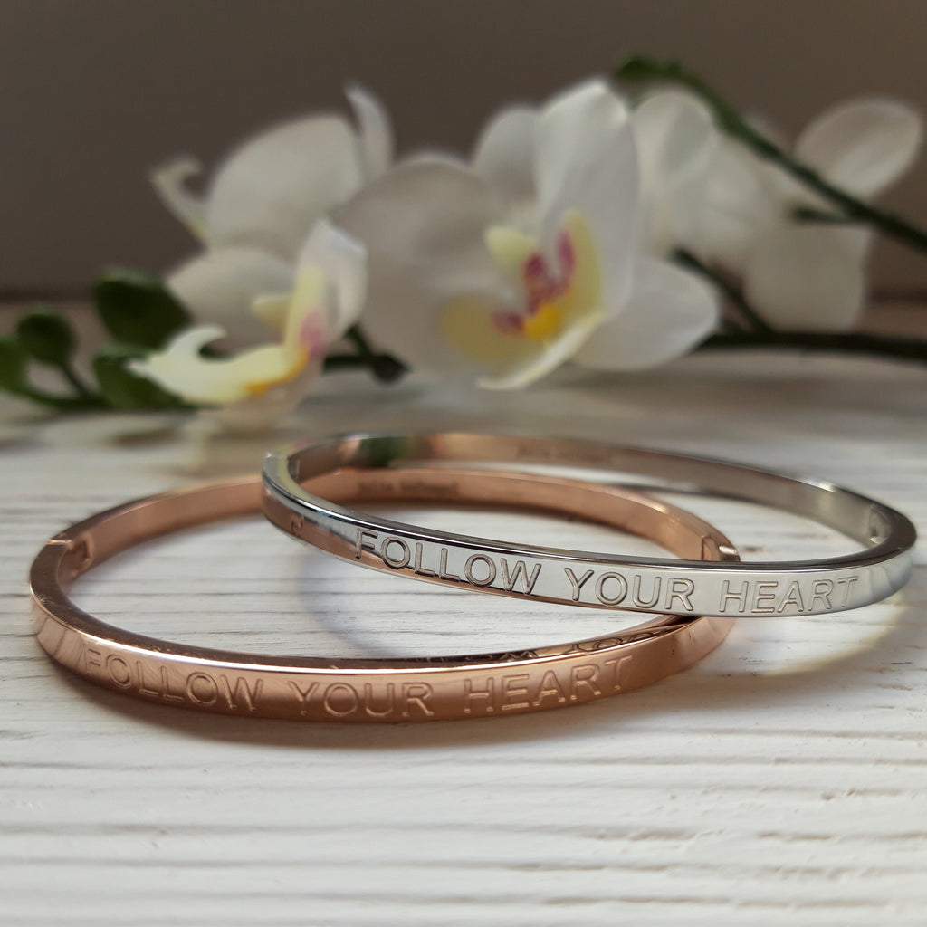 Armband Armreif Gravur silber rosegold gravierte Schmuckstücke Schmuck aus rostfreiem Edelstahl Schmuck Damen glecklech by julia hufnagel
